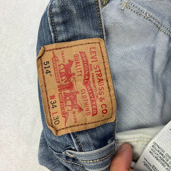 Levi's 514 Slim Straight Jeans Mens 34 x 30 Denim Pants‎ Blue Faded - Picture 11 of 16